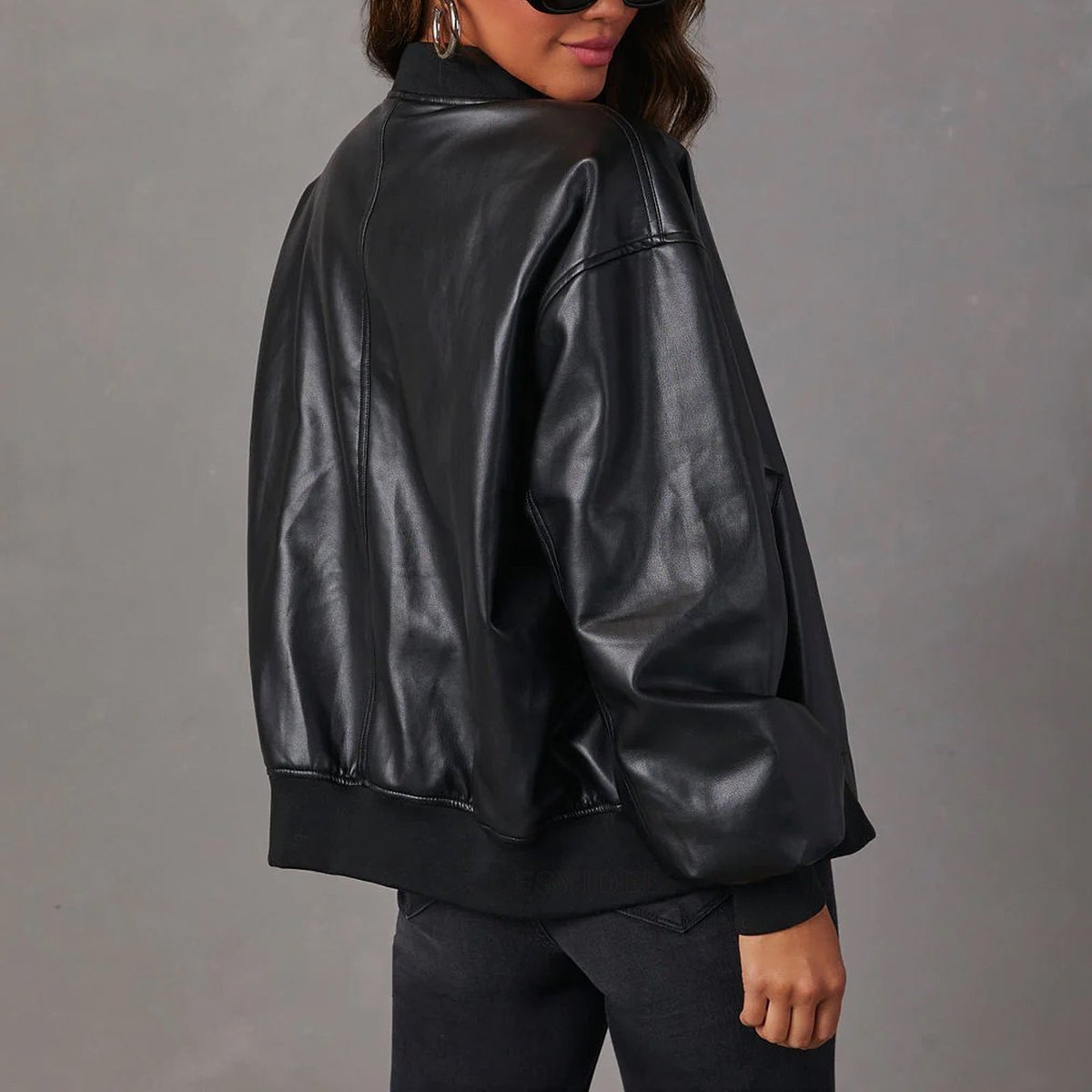 Odette | Relaxed Faux Leather Zip-Up Bomber Jacket