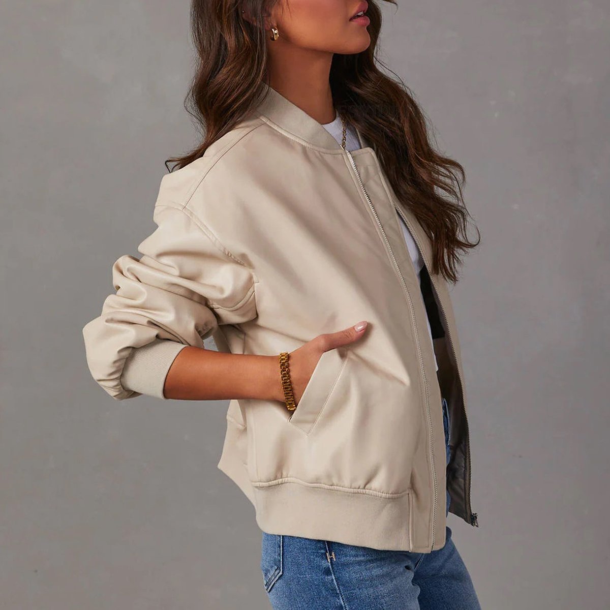 Odette | Relaxed Faux Leather Zip-Up Bomber Jacket