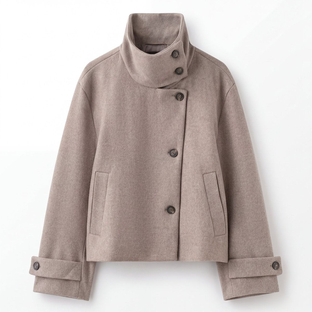 Lucinda | Wool Stand Collar Asymmetric Button Winter Coat