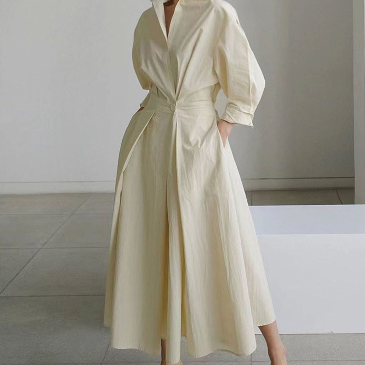 Luna | Women's Collared Maxi Shirt Dress Newspaper Print Wrap Front