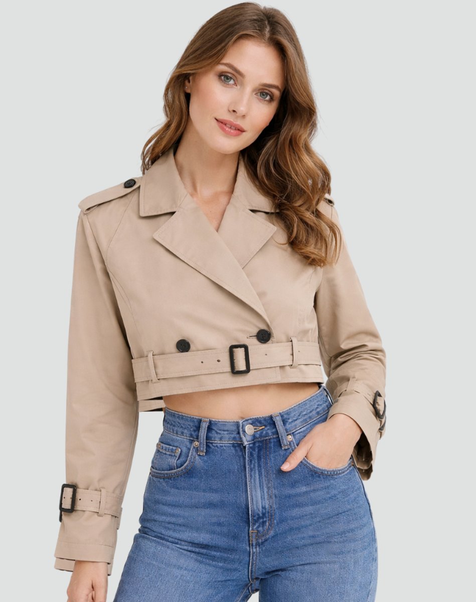 Imogen | Cropped Double-Breasted Belted Trench Coat