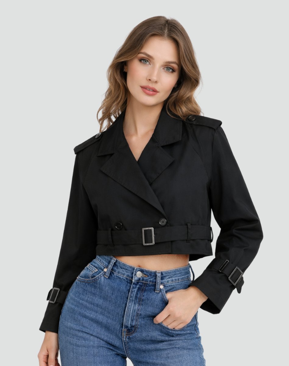 Imogen | Cropped Double-Breasted Belted Trench Coat