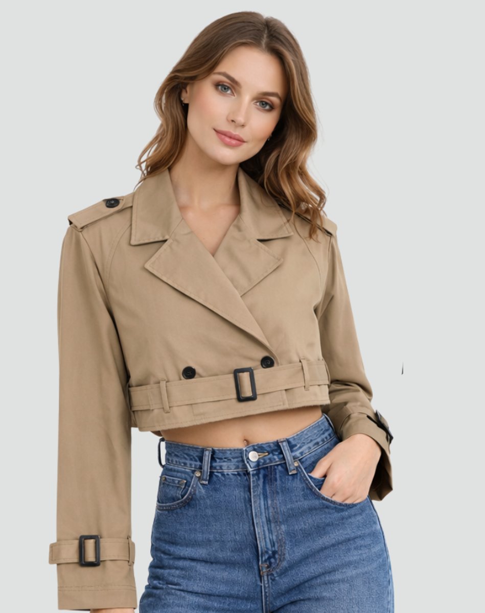Imogen | Cropped Double-Breasted Belted Trench Coat