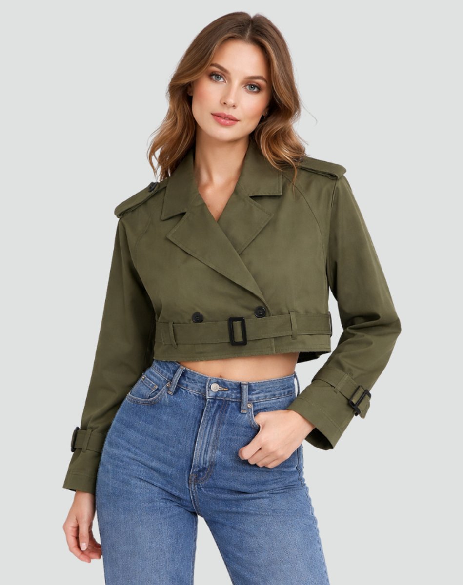 Imogen | Cropped Double-Breasted Belted Trench Coat