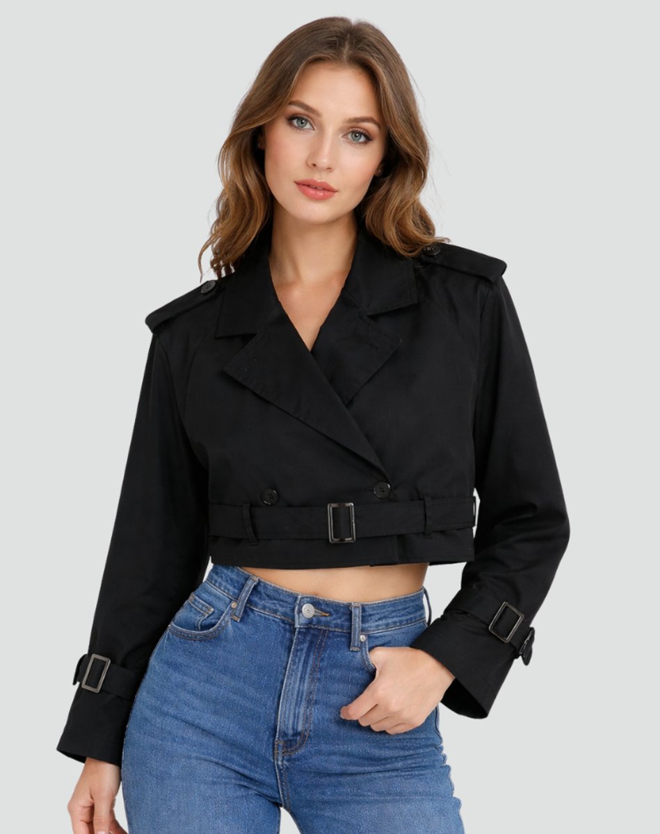 Imogen | Cropped Double-Breasted Belted Trench Coat
