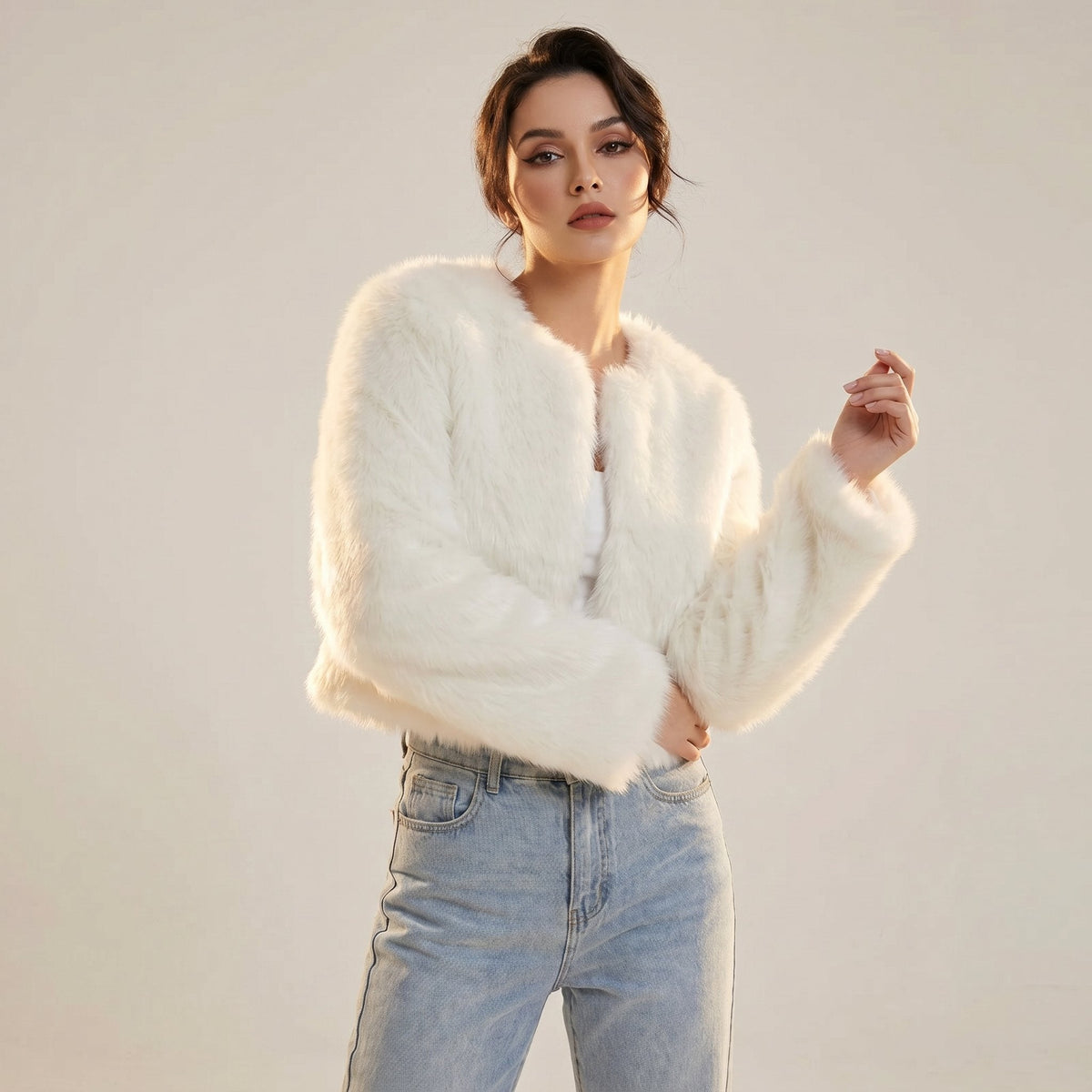 Lorna | Cropped Short Faux Fur Coat
