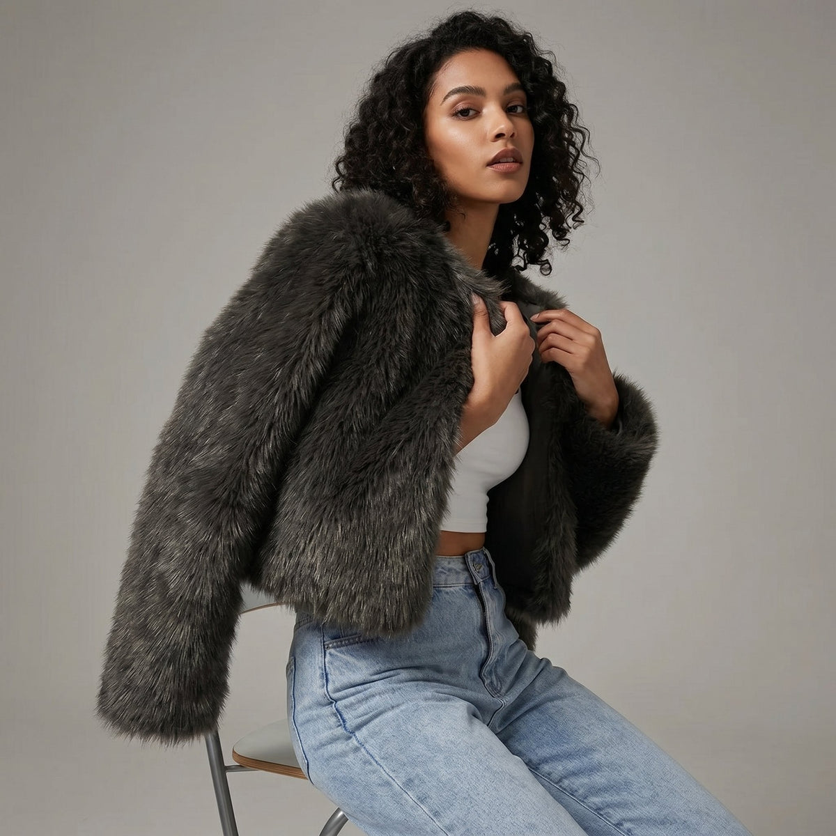 Lorna | Cropped Short Faux Fur Coat