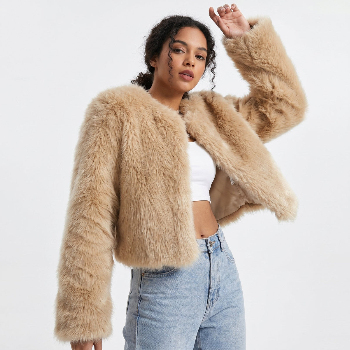 Lorna | Cropped Short Faux Fur Coat