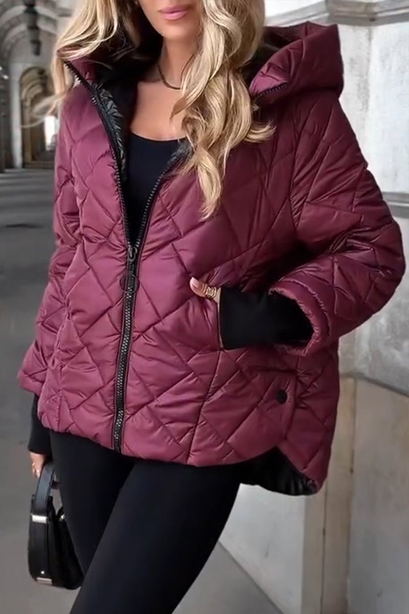 Phoebe | Diamond Quilted Zip-Up Hooded Puffer Jacket