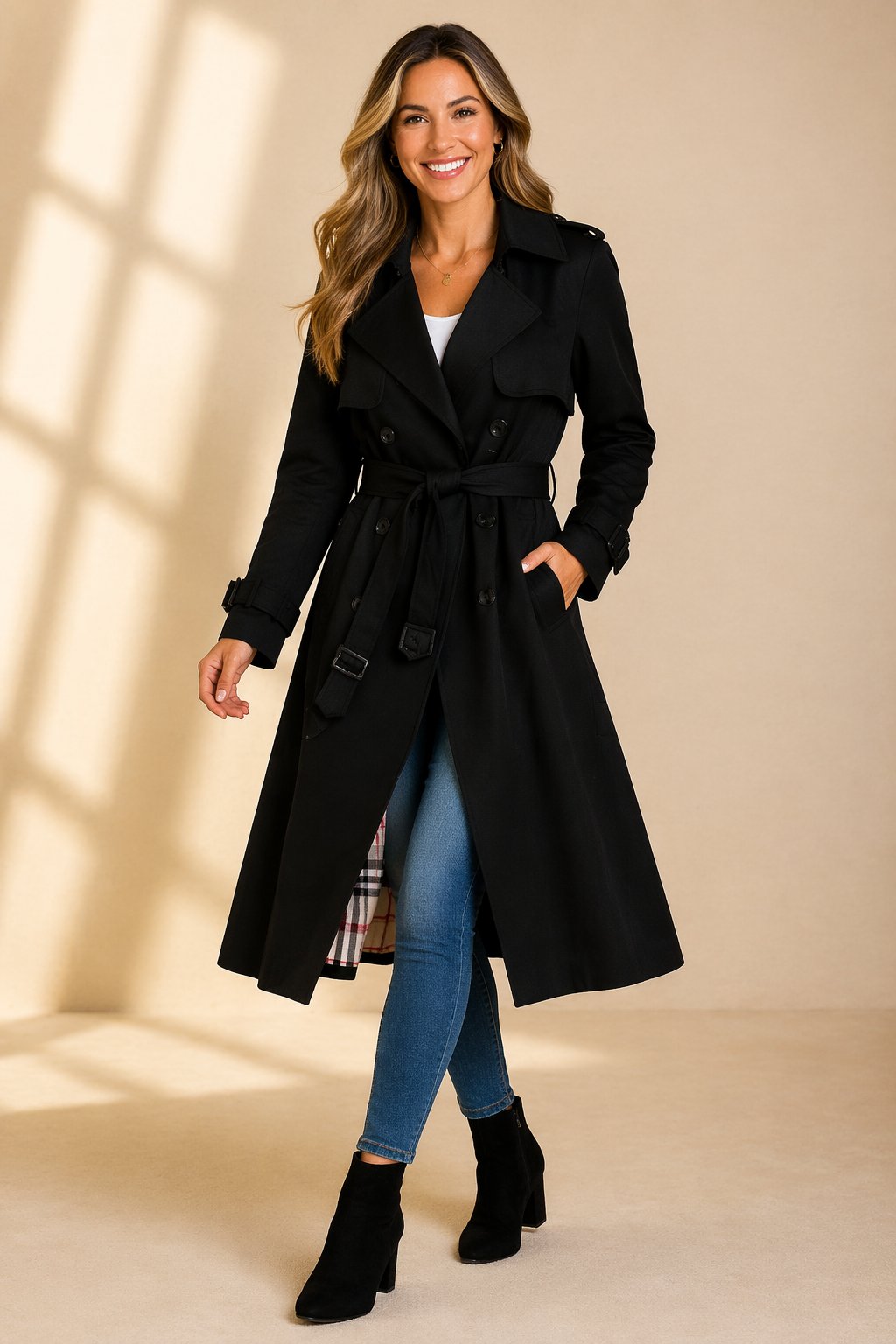Annabel | Double-Breasted Belted Long Trench Coat