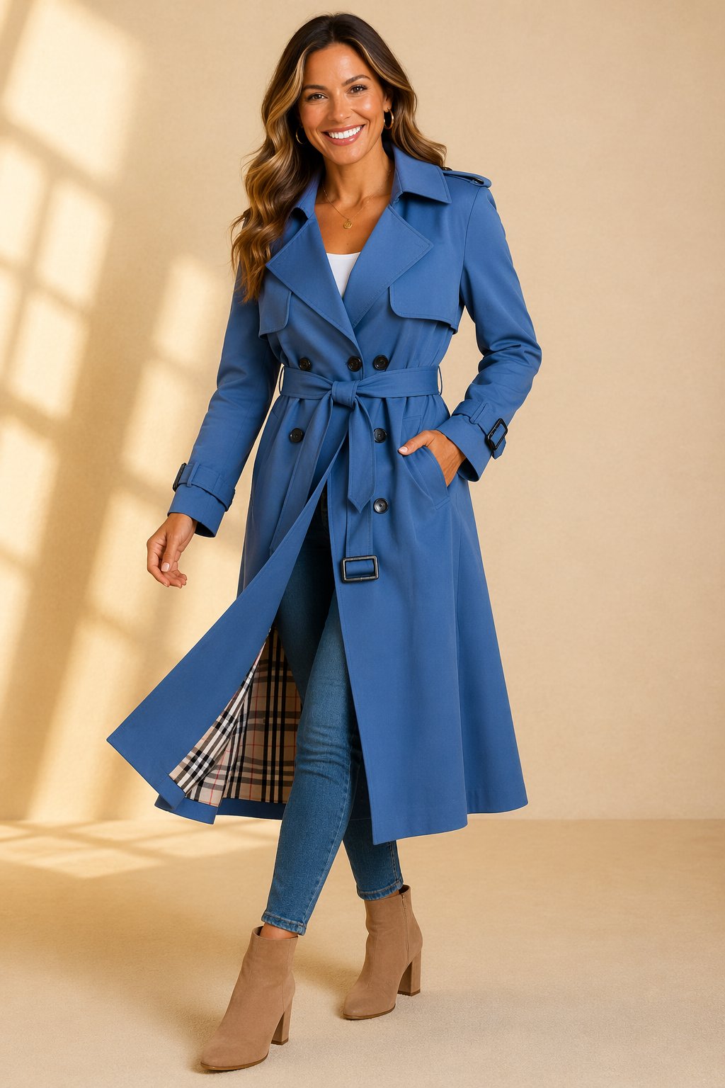 Annabel | Double-Breasted Belted Long Trench Coat