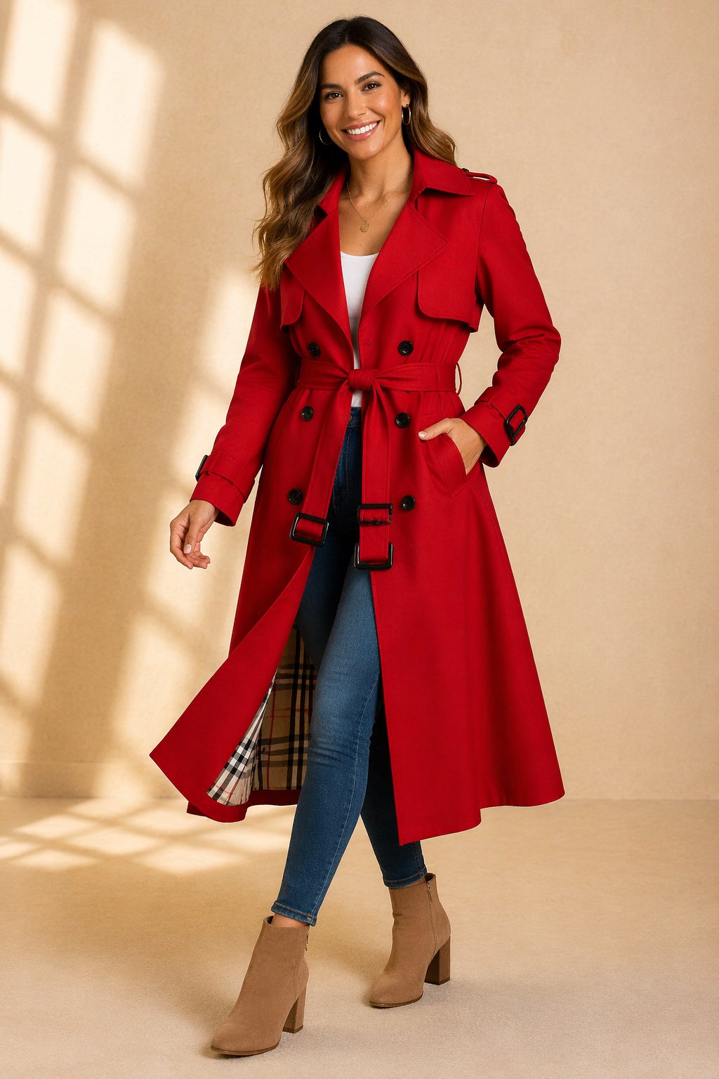 Annabel | Double-Breasted Belted Long Trench Coat
