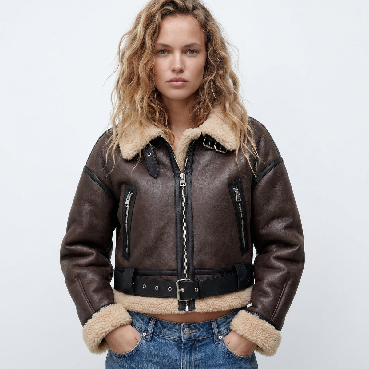 Thea | Double-Sided Bomber Shearling Jacket