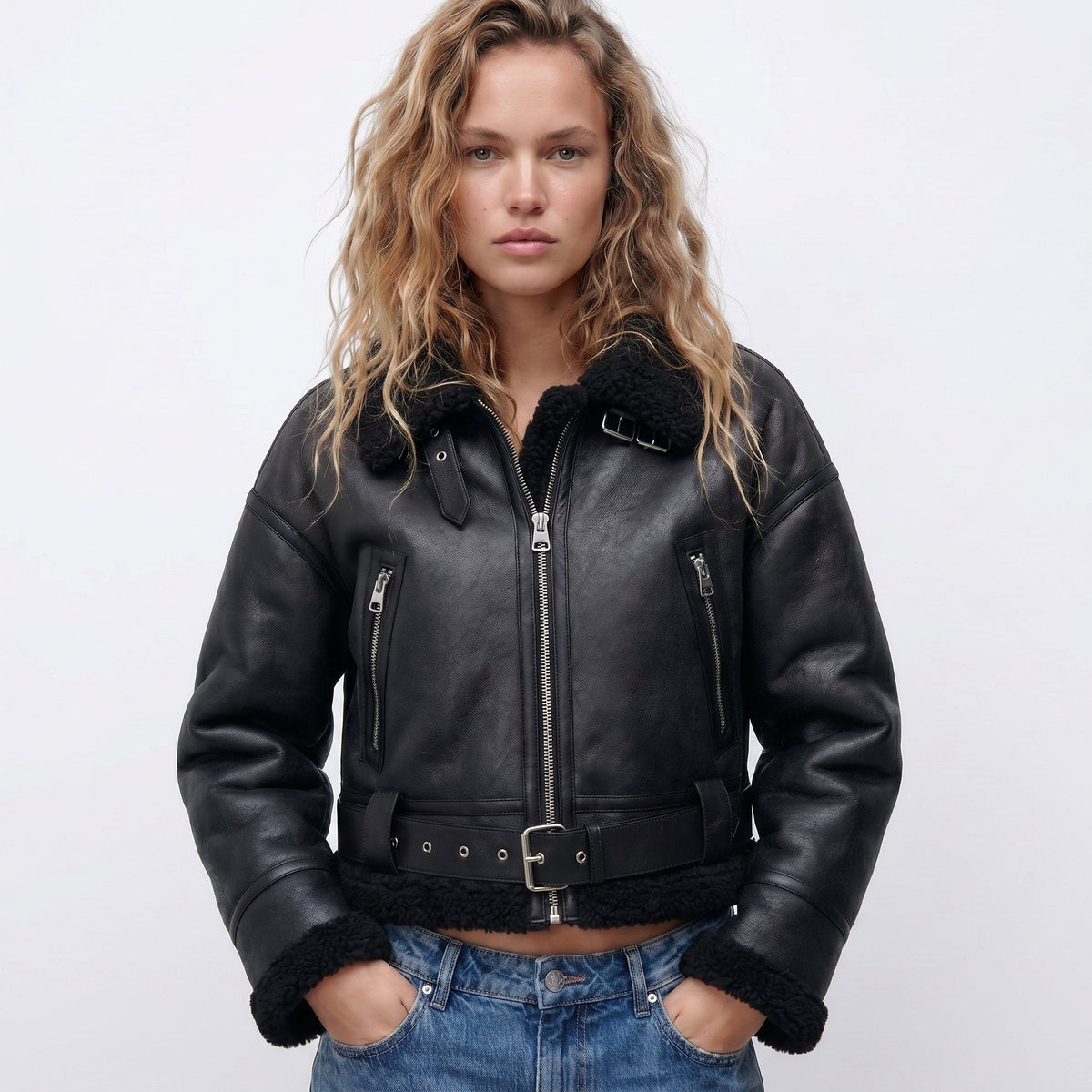 Thea | Double-Sided Bomber Shearling Jacket