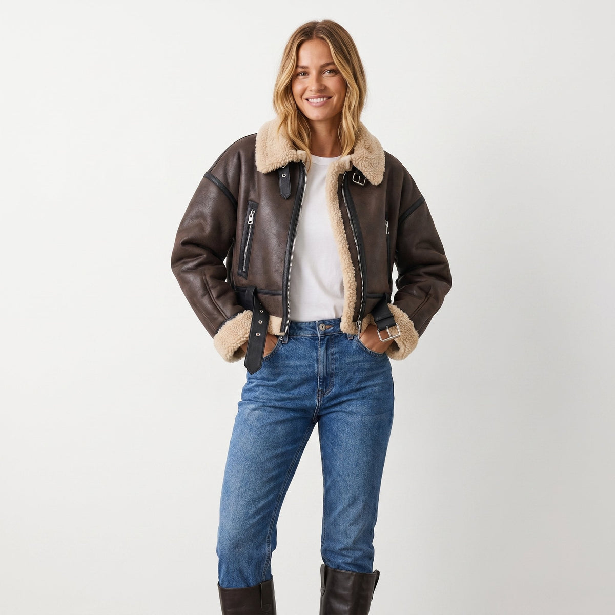 Thea | Double-Sided Bomber Shearling Jacket