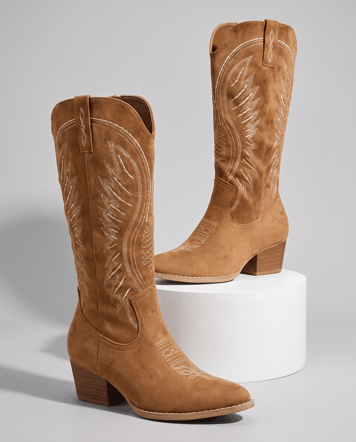 Embroidered Western Boots – Mid-Calf, Pointed-Toe, Inside Zip & Stacked Heel | Juniper