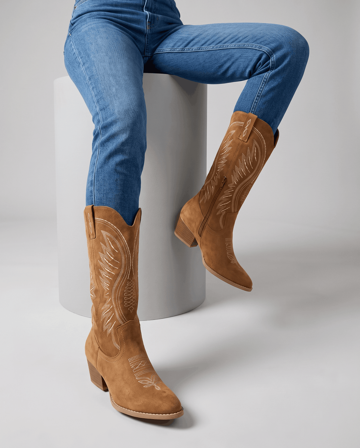 Embroidered Western Boots – Mid-Calf, Pointed-Toe, Inside Zip & Stacked Heel | Juniper