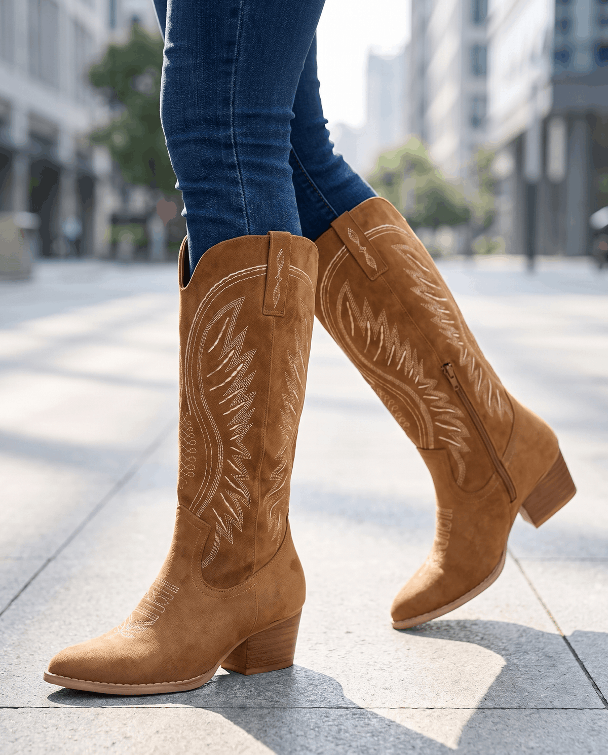Embroidered Western Boots – Mid-Calf, Pointed-Toe, Inside Zip & Stacked Heel | Juniper