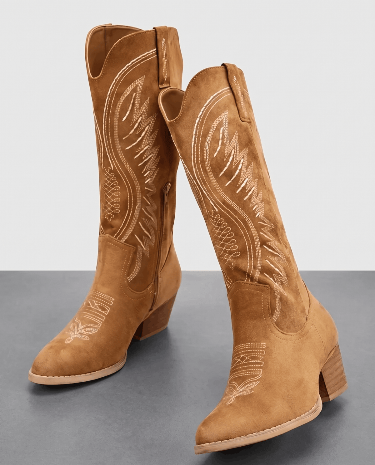 Embroidered Western Boots – Mid-Calf, Pointed-Toe, Inside Zip & Stacked Heel | Juniper