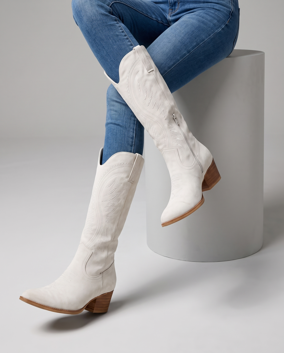 Embroidered Western Boots – Mid-Calf, Pointed-Toe, Inside Zip & Stacked Heel | Juniper