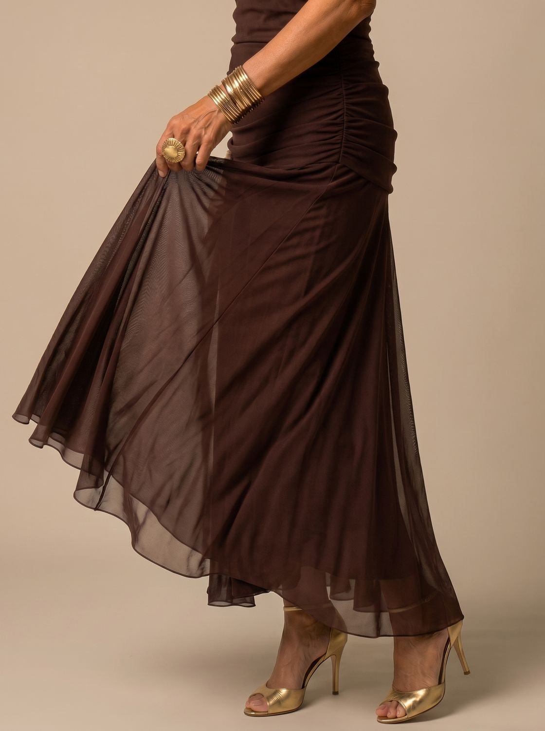 Layla | Women's Flowy Midi Dress Off-Shoulder Draped Floral Chiffon