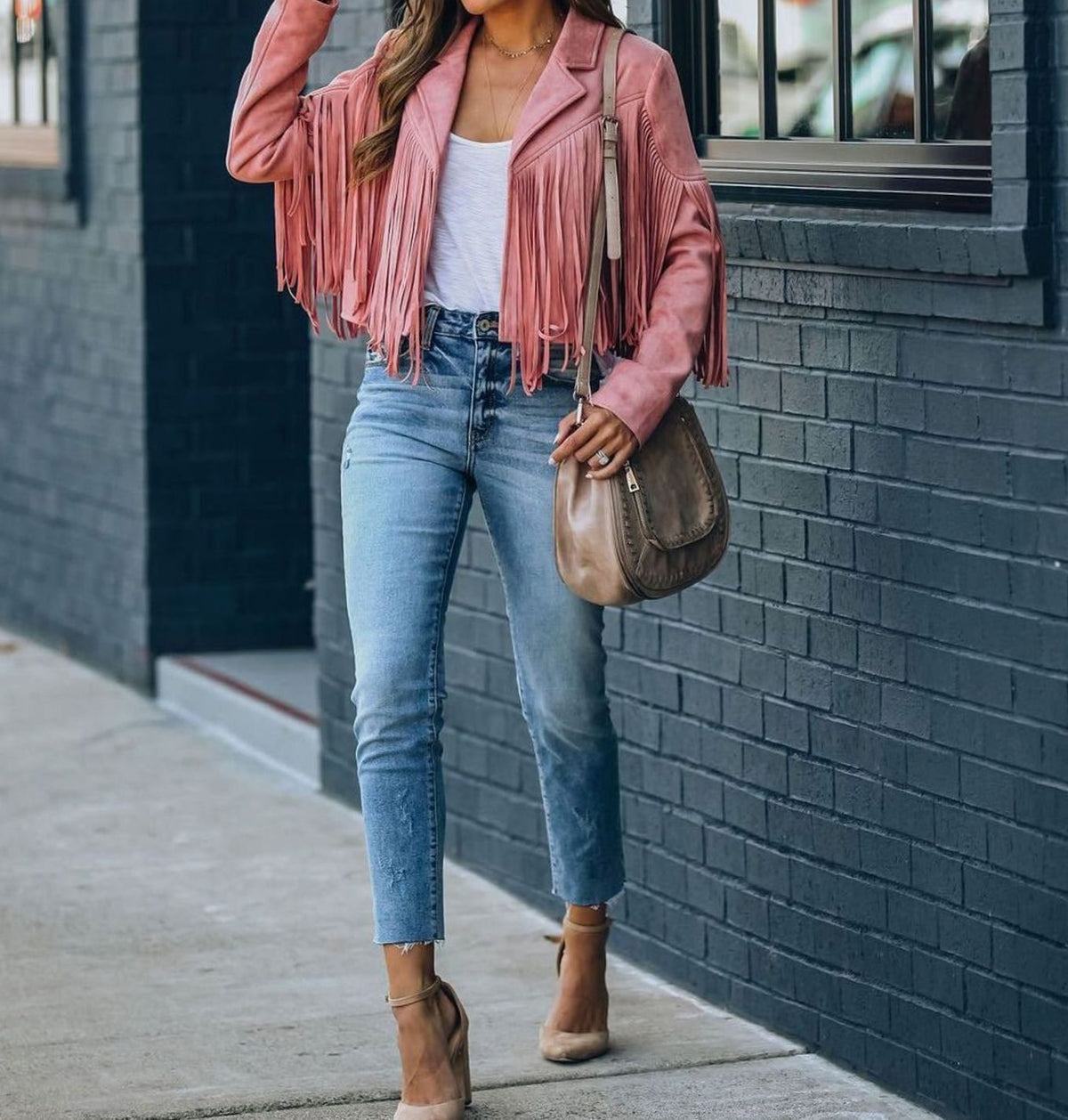 Primrose | Fringed Suede Cropped Moto Leather Jacket