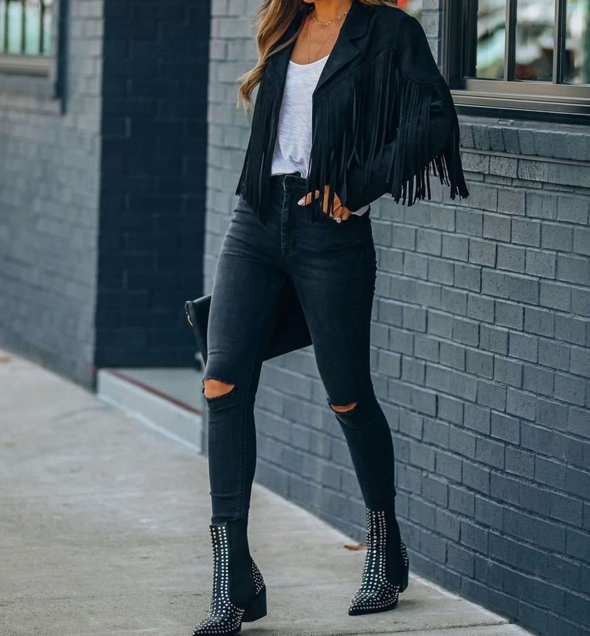 Primrose | Fringed Suede Cropped Moto Leather Jacket
