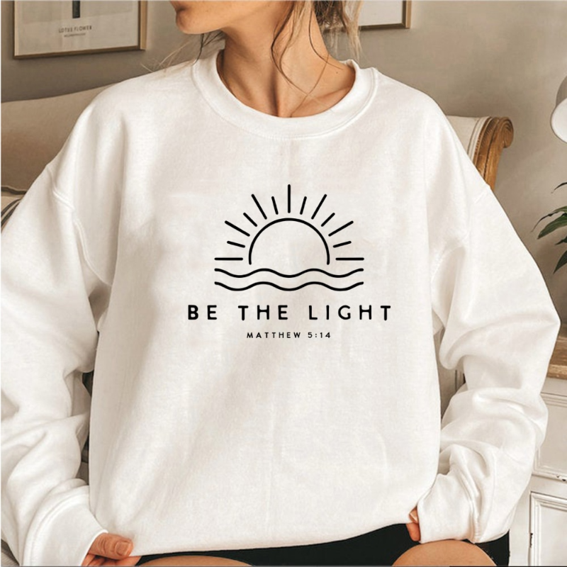 Women's Graphic Crewneck Oversized Sweatshirt with Sun Waves and Biblical Text