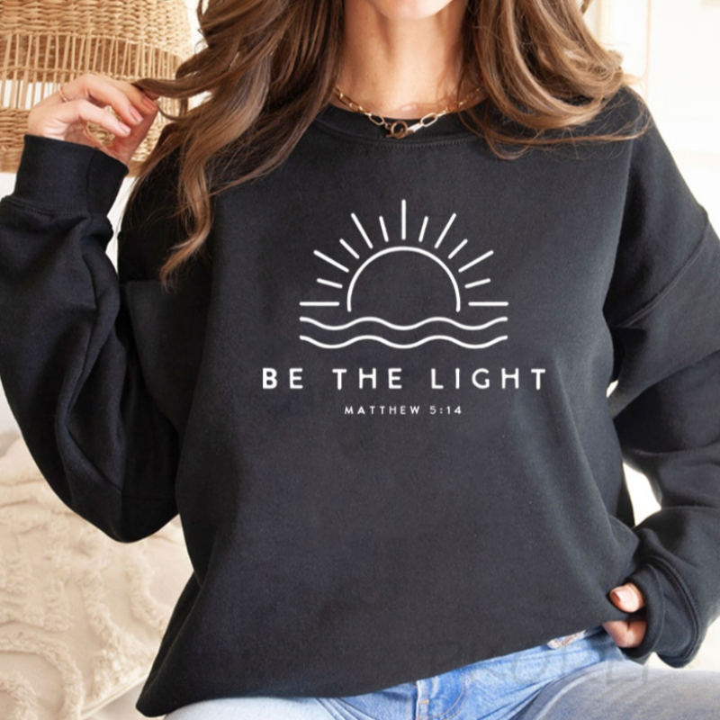 Women's Graphic Crewneck Oversized Sweatshirt with Sun Waves and Biblical Text