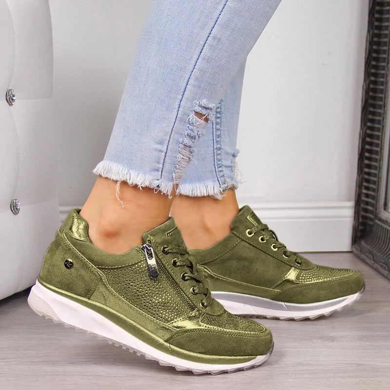 Women’s Lace-Up Sneakers with Side Zipper