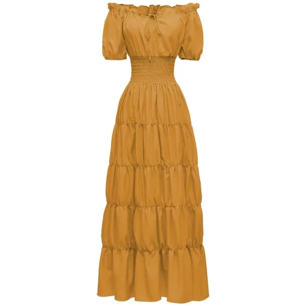 Women's Halloween Boho Maxi Dress with Off-The-Shoulder Tiered Skirt and Smocked Waist Floral