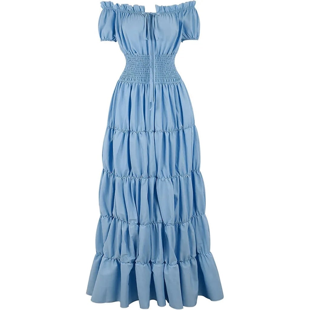 Women's Halloween Boho Maxi Dress with Off-The-Shoulder Tiered Skirt and Smocked Waist Floral