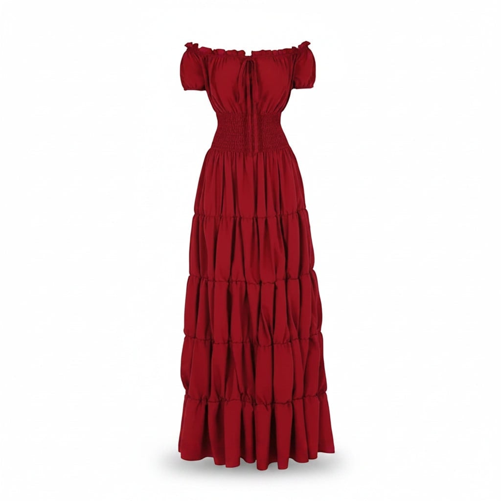 Women's Halloween Boho Maxi Dress with Off-The-Shoulder Tiered Skirt and Smocked Waist Floral