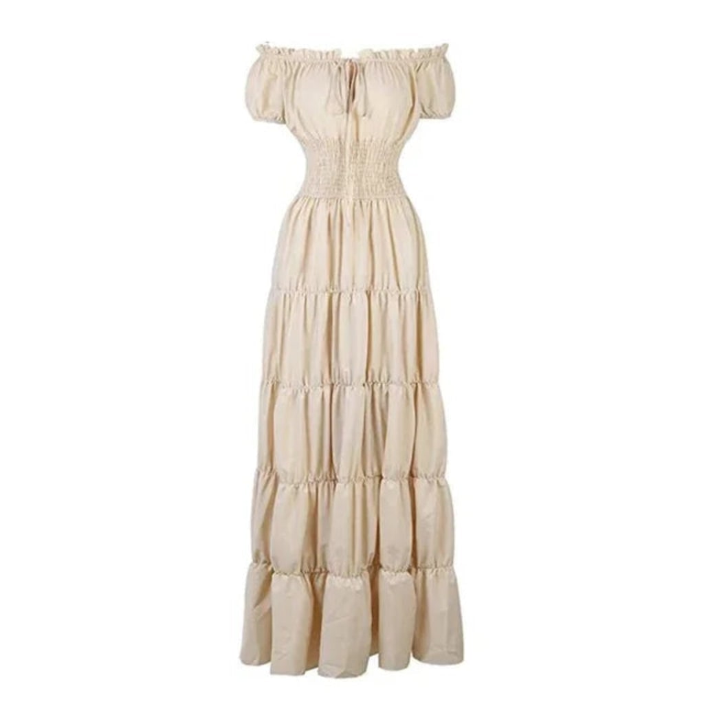 Women's Halloween Boho Maxi Dress with Off-The-Shoulder Tiered Skirt and Smocked Waist Floral