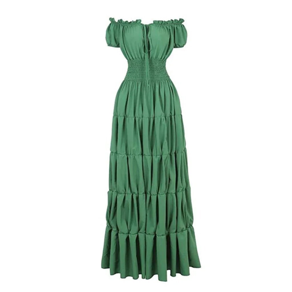 Women's Halloween Boho Maxi Dress with Off-The-Shoulder Tiered Skirt and Smocked Waist Floral