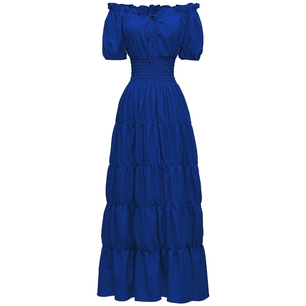 Women's Halloween Boho Maxi Dress with Off-The-Shoulder Tiered Skirt and Smocked Waist Floral