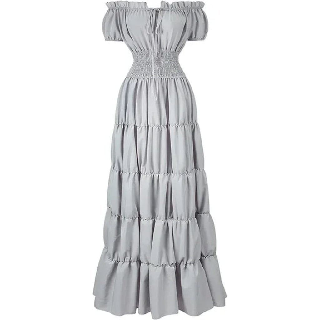 Women's Halloween Boho Maxi Dress with Off-The-Shoulder Tiered Skirt and Smocked Waist Floral