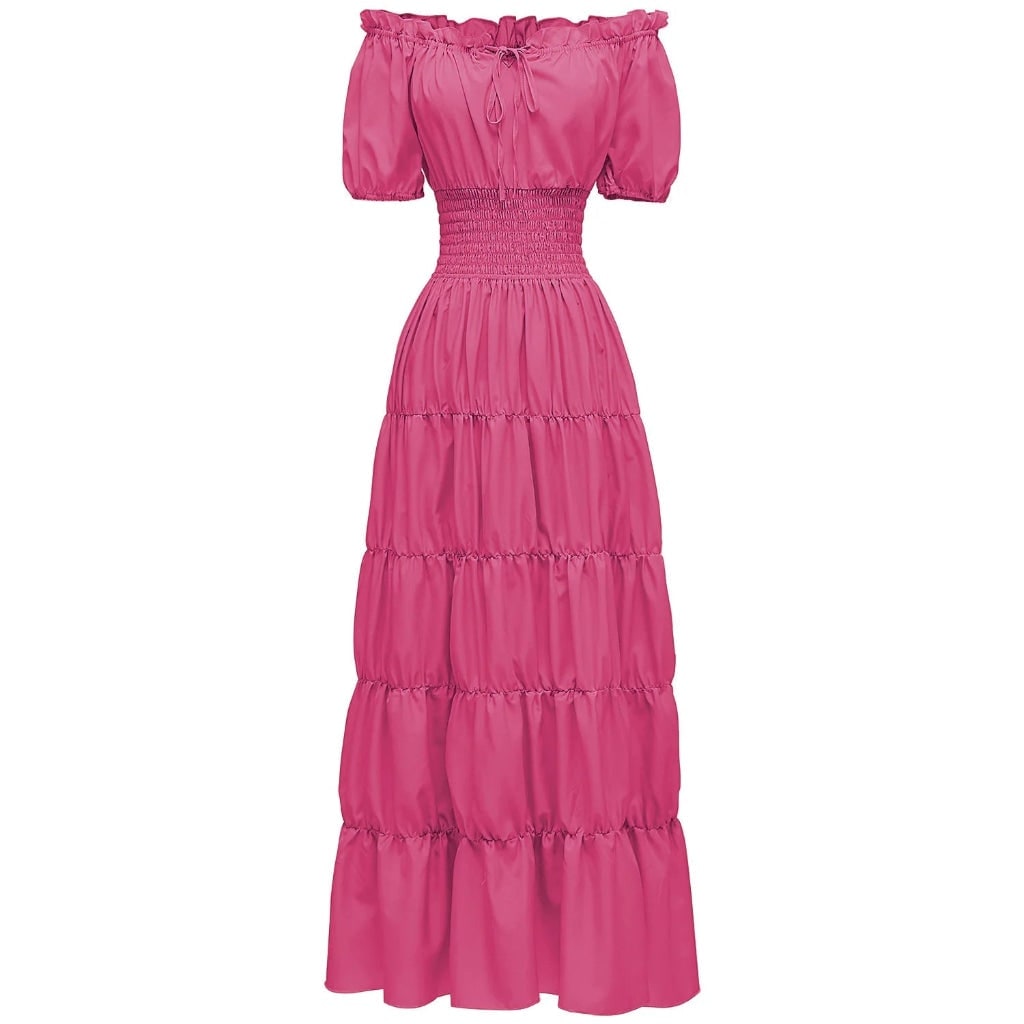 Women's Halloween Boho Maxi Dress with Off-The-Shoulder Tiered Skirt and Smocked Waist Floral