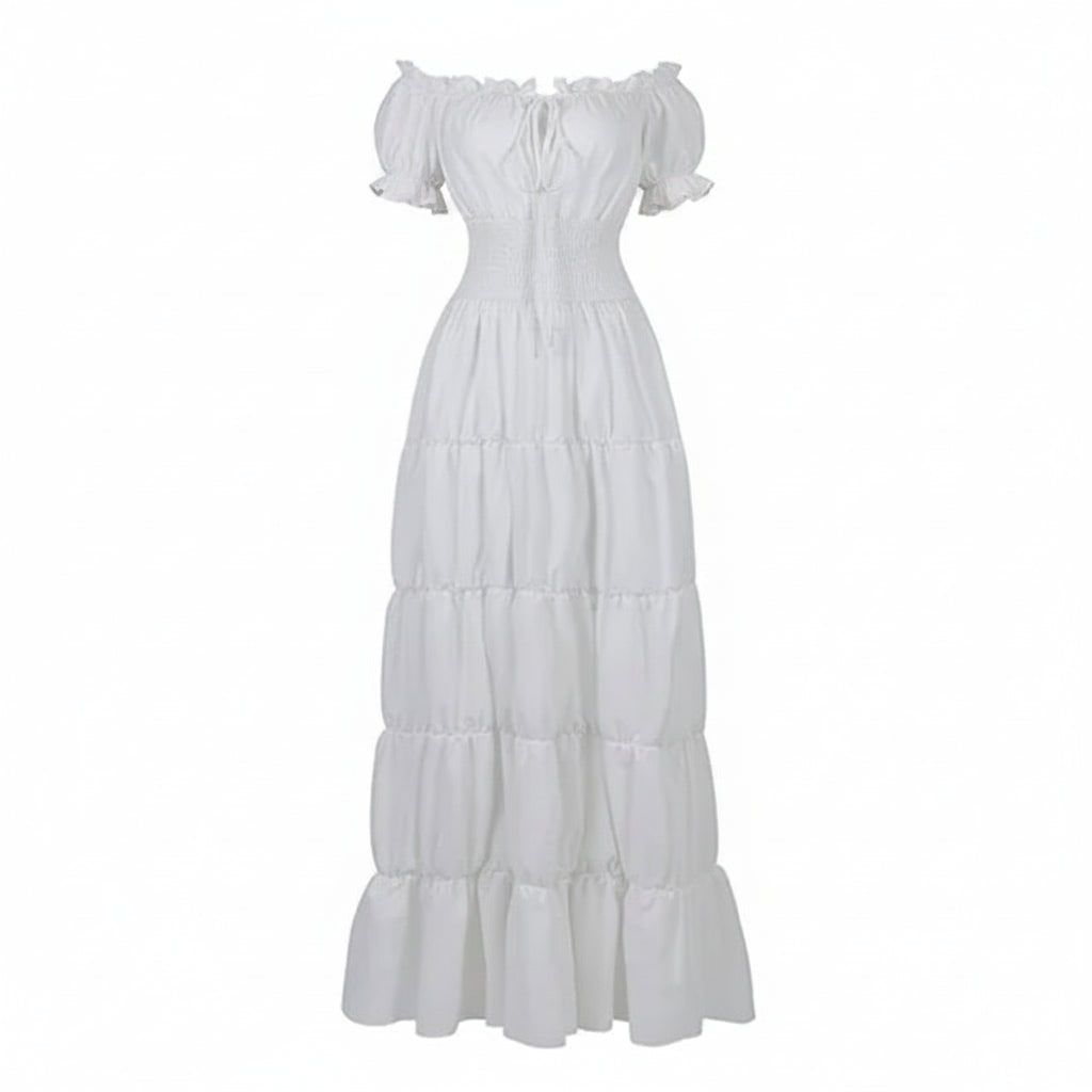 Women's Halloween Boho Maxi Dress with Off-The-Shoulder Tiered Skirt and Smocked Waist Floral