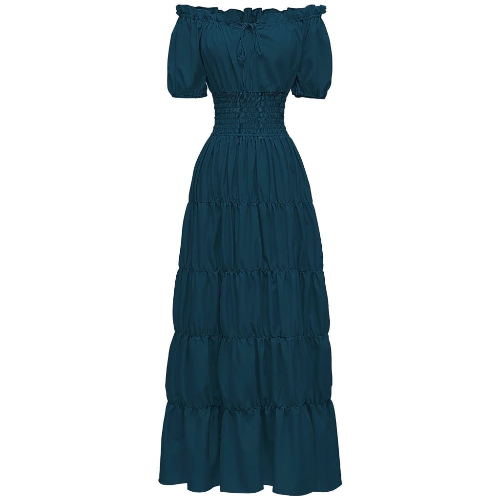 Women's Halloween Boho Maxi Dress with Off-The-Shoulder Tiered Skirt and Smocked Waist Floral