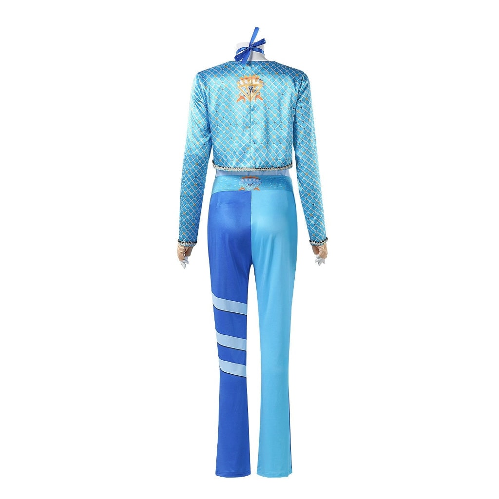 Women's Halloween Cosplay Costume with Blue Character Jacket, Pants and Choker