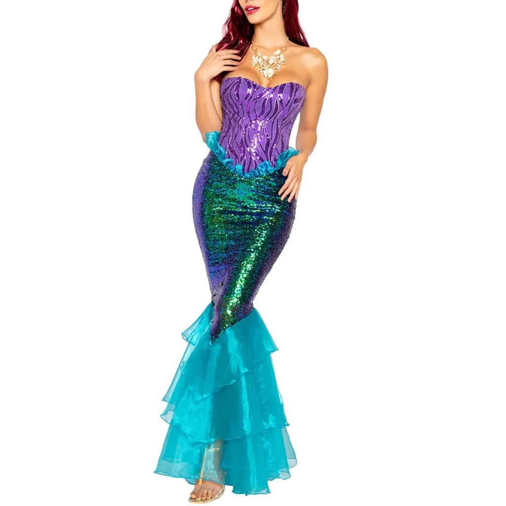 Women's Halloween Mermaid Costume Dress with Sequin Skirt and Strapless Sweetheart Neckline