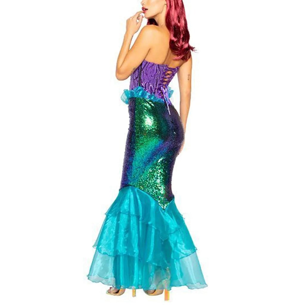 Women's Halloween Mermaid Costume Dress with Sequin Skirt and Strapless Sweetheart Neckline