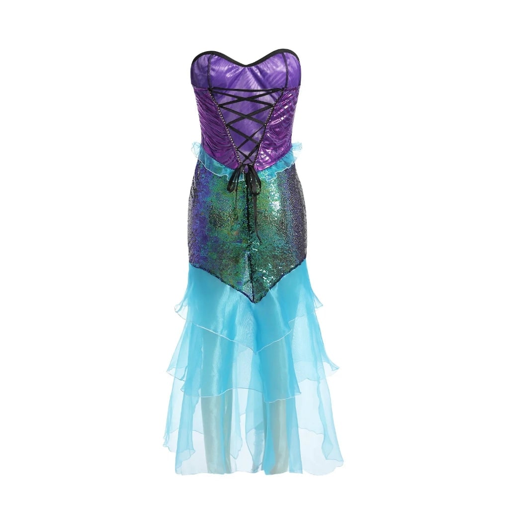 Women's Halloween Mermaid Costume Dress with Sequin Skirt and Strapless Sweetheart Neckline