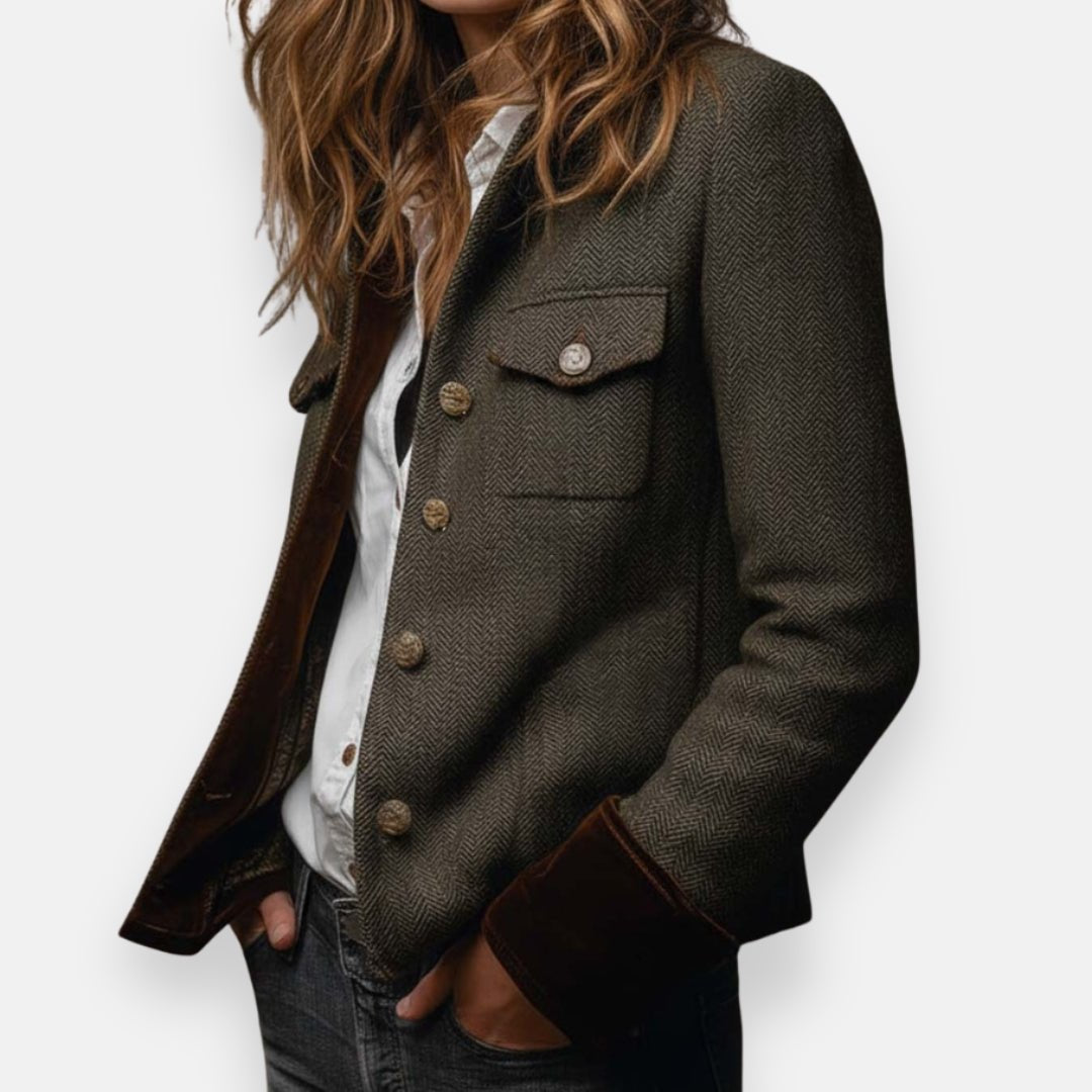 Vivienne | Herringbone Structured Button-Front Blazer
