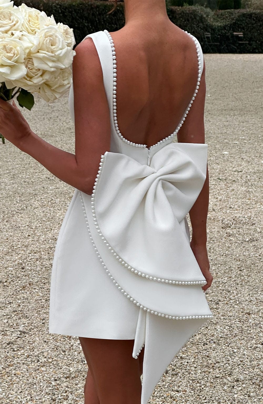 Women's Homecoming Bow Mini Dress with Boat Neck Wedding Guest Sleeveless Structured Back