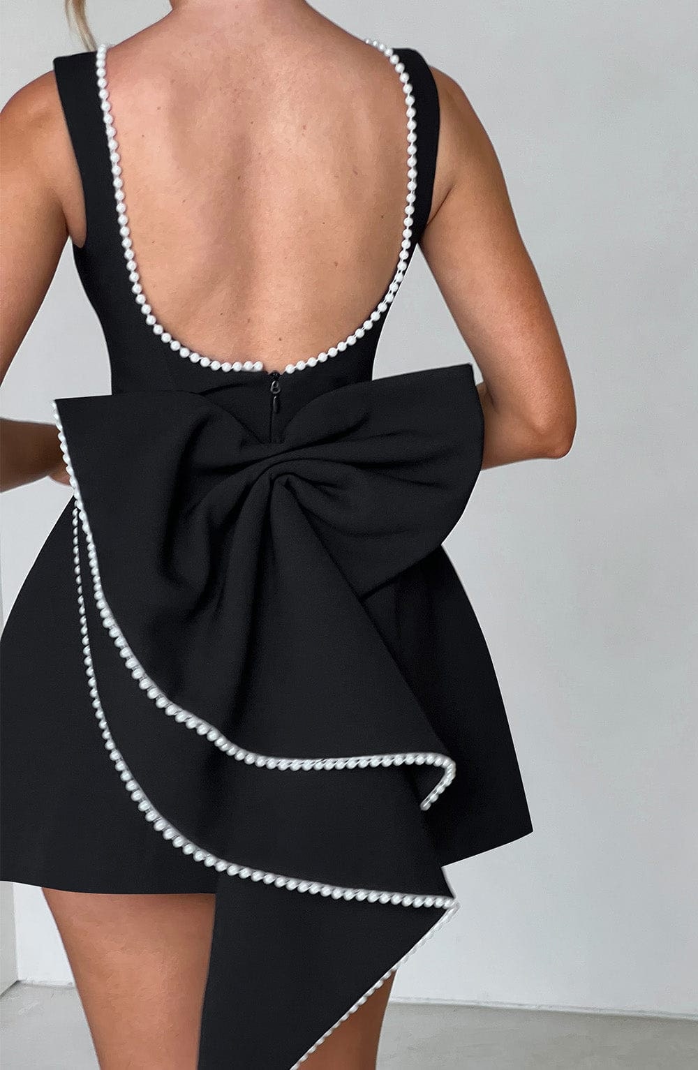 Women's Homecoming Bow Mini Dress with Boat Neck Wedding Guest Sleeveless Structured Back