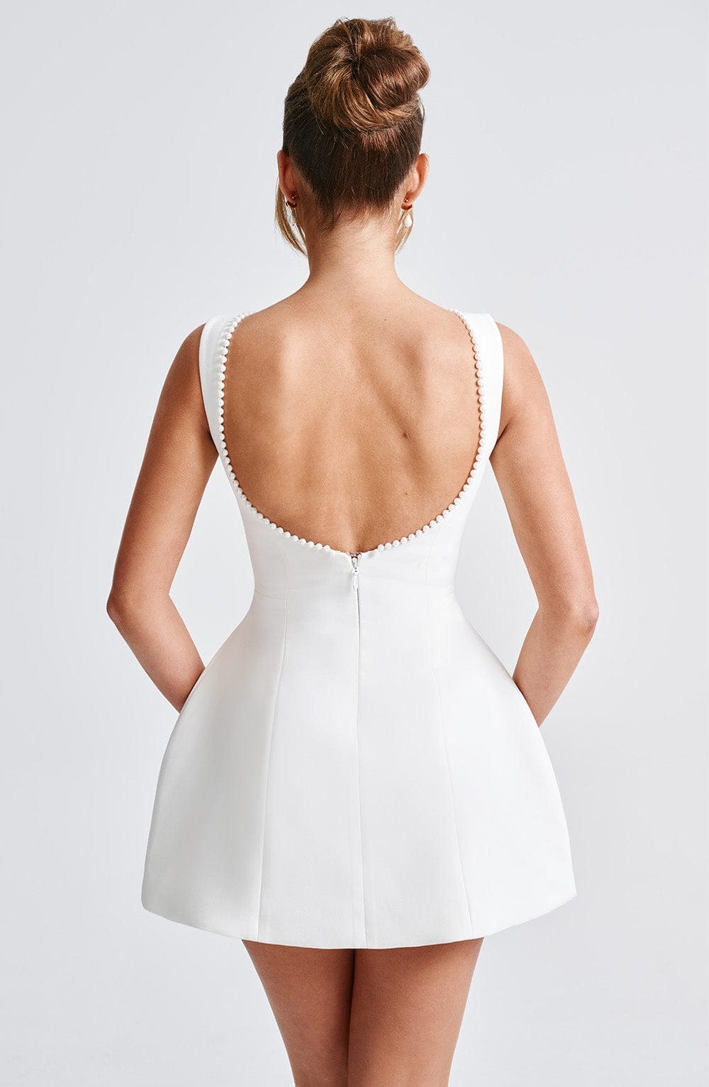 Women's Homecoming Bow Mini Dress with Boat Neck Wedding Guest Sleeveless Structured Back