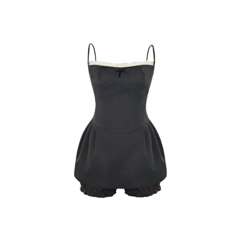 Women's Homecoming Dress Two Piece Set with Corset Camisole and Ruffled Shorts