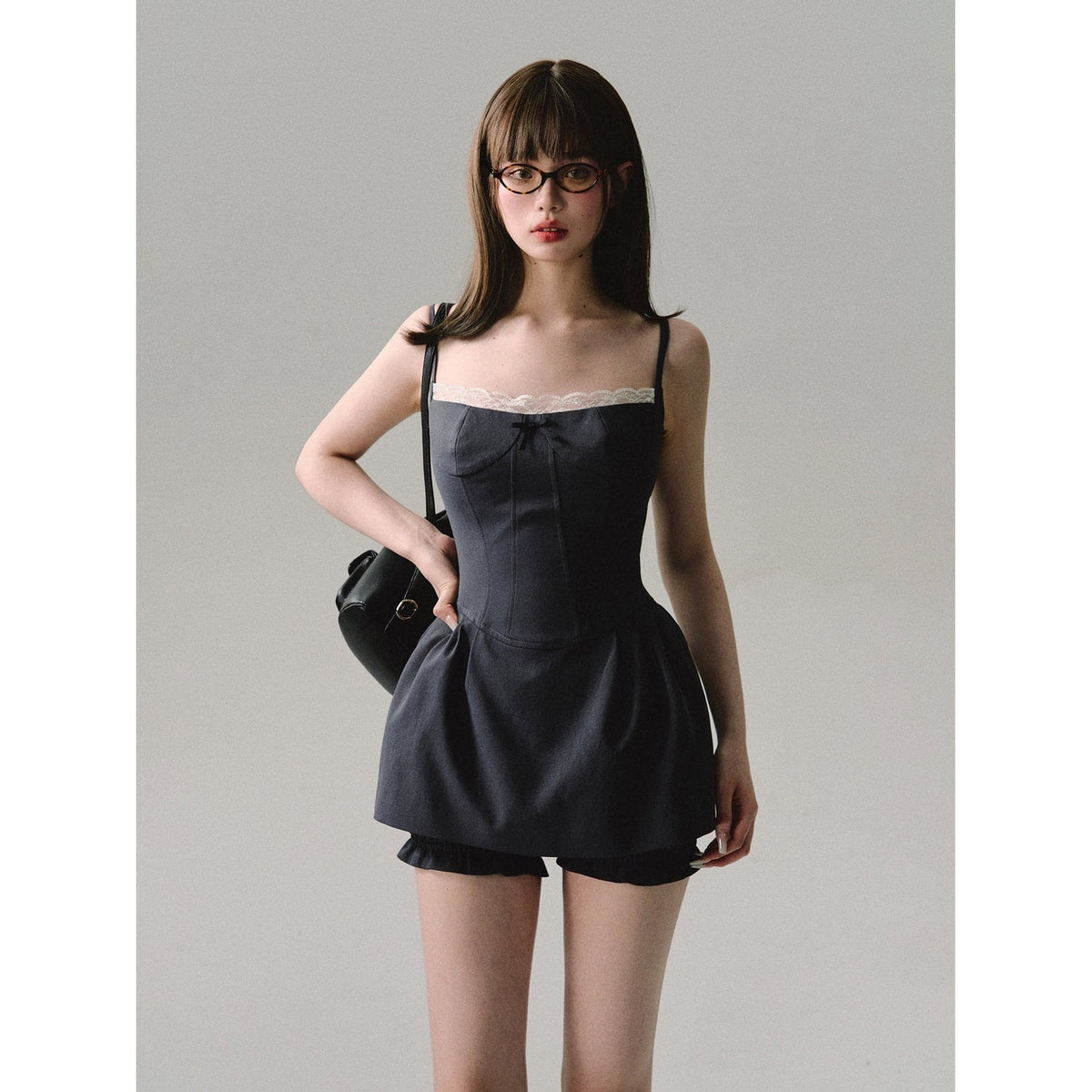 Women's Homecoming Dress Two Piece Set with Corset Camisole and Ruffled Shorts